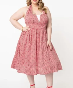 Unique Vintage Sheila Gingham & Cherry Swing Dress - Red 9 Unique Vintage Sheila Gingham & Cherry Swing Dress - Red