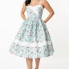 Unique Vintage Darienne Swing Dress - Blue/Pink Floral