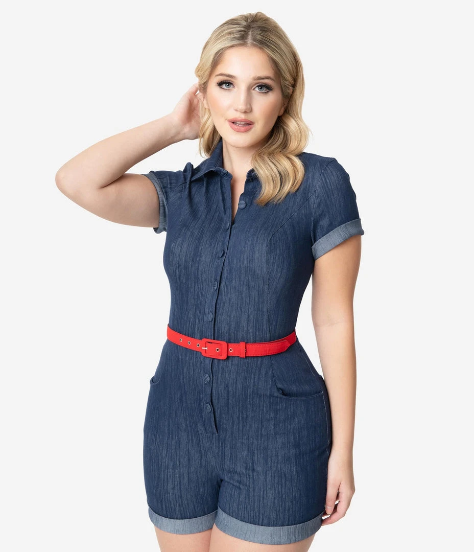 Unique Vintage Patsy Blue Denim Romper 3 Unique Vintage Patsy Blue Denim Romper