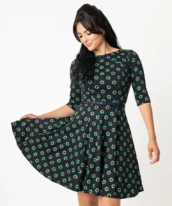 Unique Vintage Stephanie Fit & Flare Dress - Holiday Wreath