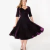Unique Vintage Velvet Delores Swing Dress - Purple 2 Unique Vintage Velvet Delores Swing Dress - Purple
