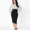 Unique Vintage Swanson Wiggle Dress - Ivory & Black Dot