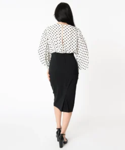 Unique Vintage Swanson Wiggle Dress - Ivory & Black Dot