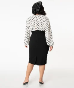 Unique Vintage Swanson Wiggle Dress - Ivory & Black Dot