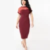 Unique Vintage Beaulieu Pencil Dress - Burgundy