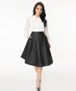Unique Vintage Vivien Vegan Leather Retro Swing Skirt