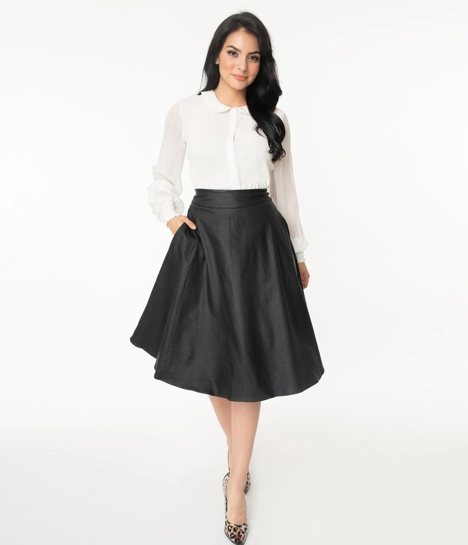 Unique Vintage Vivien Vegan Leather Retro Swing Skirt 3 Unique Vintage Vivien Vegan Leather Retro Swing Skirt