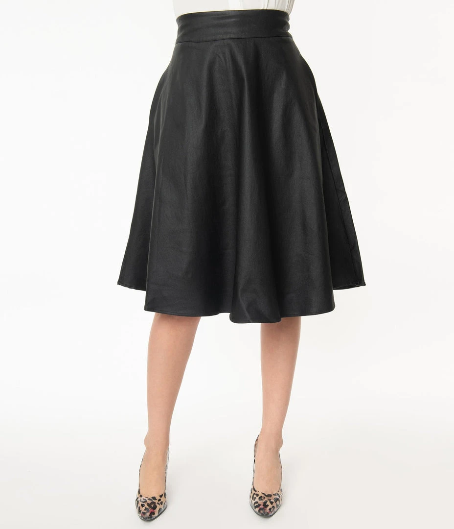 Unique Vintage Vivien Vegan Leather Retro Swing Skirt 5 Unique Vintage Vivien Vegan Leather Retro Swing Skirt