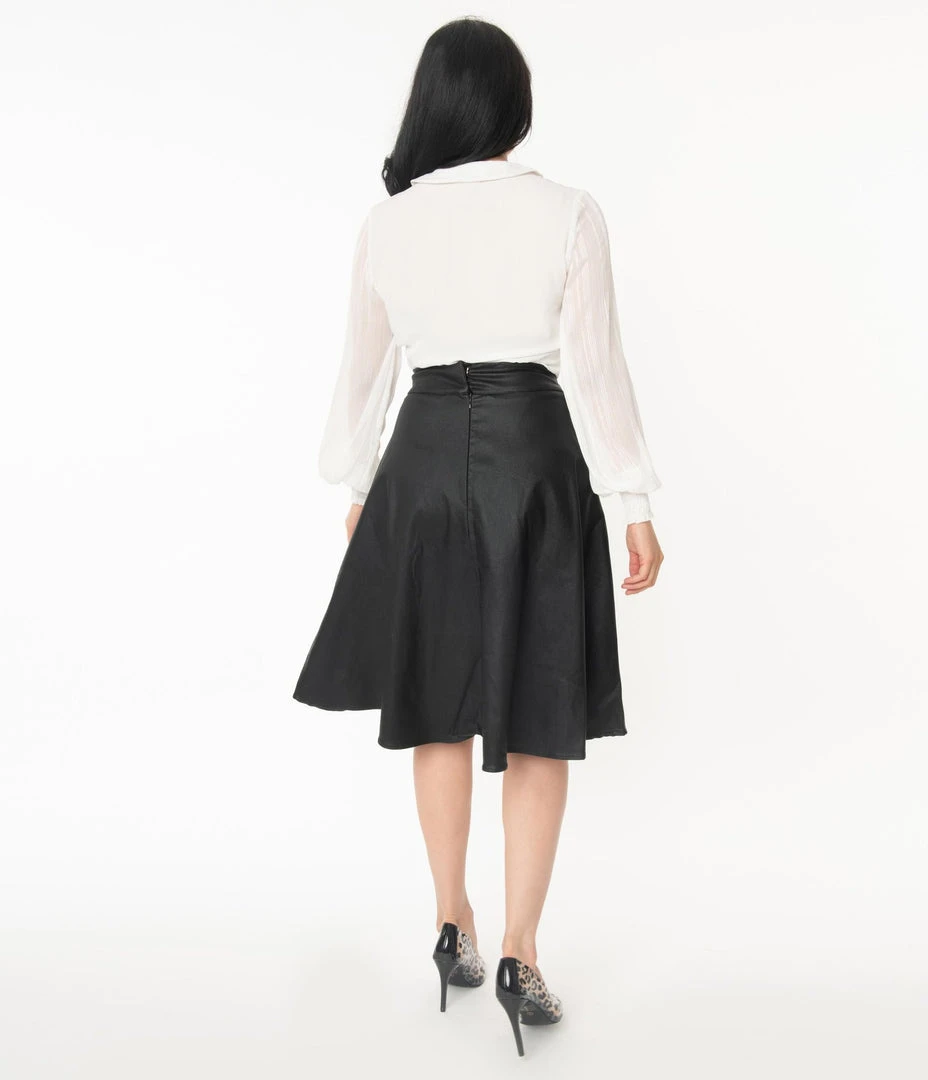 Unique Vintage Vivien Vegan Leather Retro Swing Skirt 4 Unique Vintage Vivien Vegan Leather Retro Swing Skirt