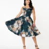 Unique Vintage Orchard Navy Floral Swing Dress