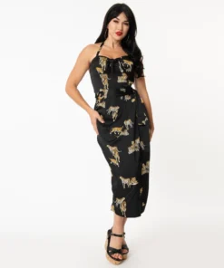 Unique Vintage Leilani Black Tiger Sarong Dress