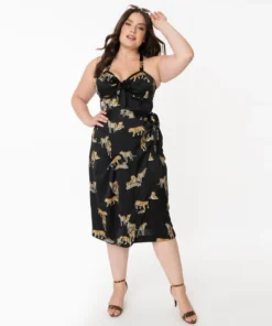 Unique Vintage Leilani Black Tiger Sarong Dress