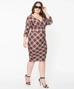 Unique Vintage Lyddie Dress - Red / Grey Plaid