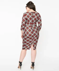Unique Vintage Lyddie Dress - Red / Grey Plaid