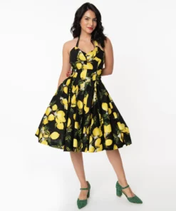 Unique Vintage Orchard Lemon Swing Dress