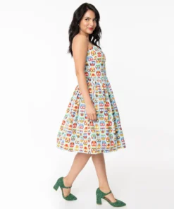 Unique Vintage Darcy Owl Print Swing Dress