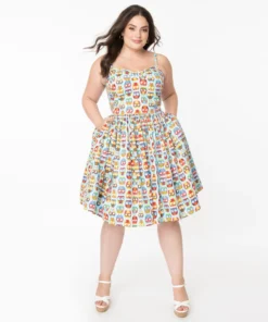 Unique Vintage Darcy Owl Print Swing Dress