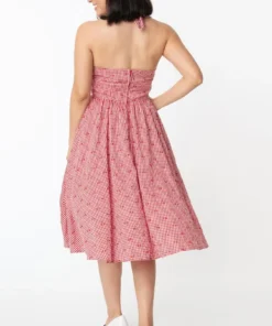 Unique Vintage Sheila Gingham & Cherry Swing Dress - Red
