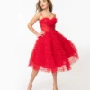 Unique Vintage Cupcake Red Tulle Swing Dress
