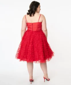 Unique Vintage Cupcake Red Tulle Swing Dress
