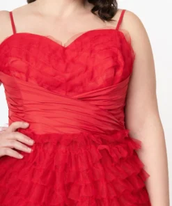 Unique Vintage Cupcake Red Tulle Swing Dress