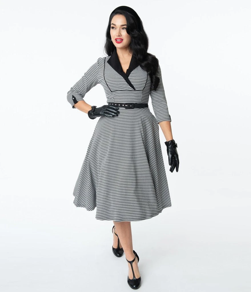 Unique Vintage Trudy Houndstooth Swing Dress 3 Unique Vintage Trudy Houndstooth Swing Dress