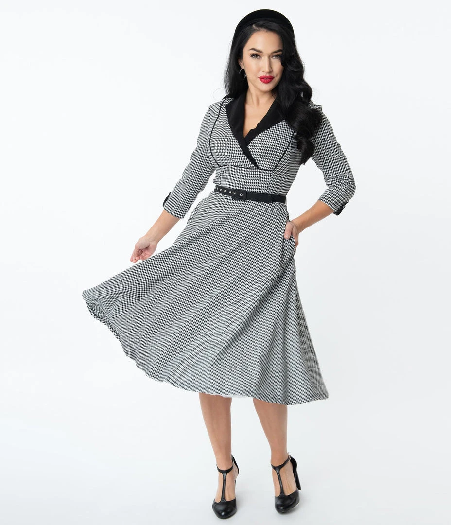 Unique Vintage Trudy Houndstooth Swing Dress 4 Unique Vintage Trudy Houndstooth Swing Dress