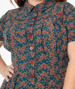 Unique Vintage Springfield Paisley Teal Swing Dress