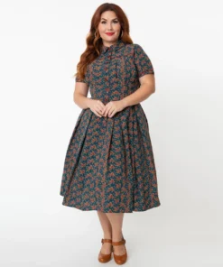 Unique Vintage Springfield Paisley Teal Swing Dress