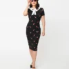 Unique Vintage Renata Black & Pierced Heart Pencil Dress