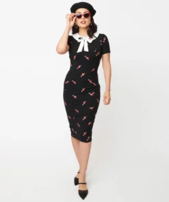 Unique Vintage Renata Black & Pierced Heart Pencil Dress