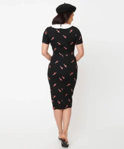 Unique Vintage Renata Black & Pierced Heart Pencil Dress