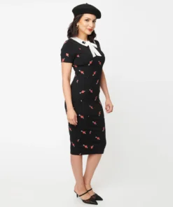 Unique Vintage Renata Black & Pierced Heart Pencil Dress