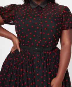 Unique Vintage Hollie Black & Red Hearts Swing Dress