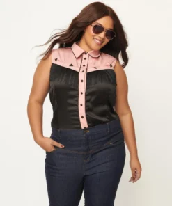 Unique Vintage Western Prairie Girl Blouse - Pink & Black 14 Unique Vintage Western Prairie Girl Blouse - Pink & Black
