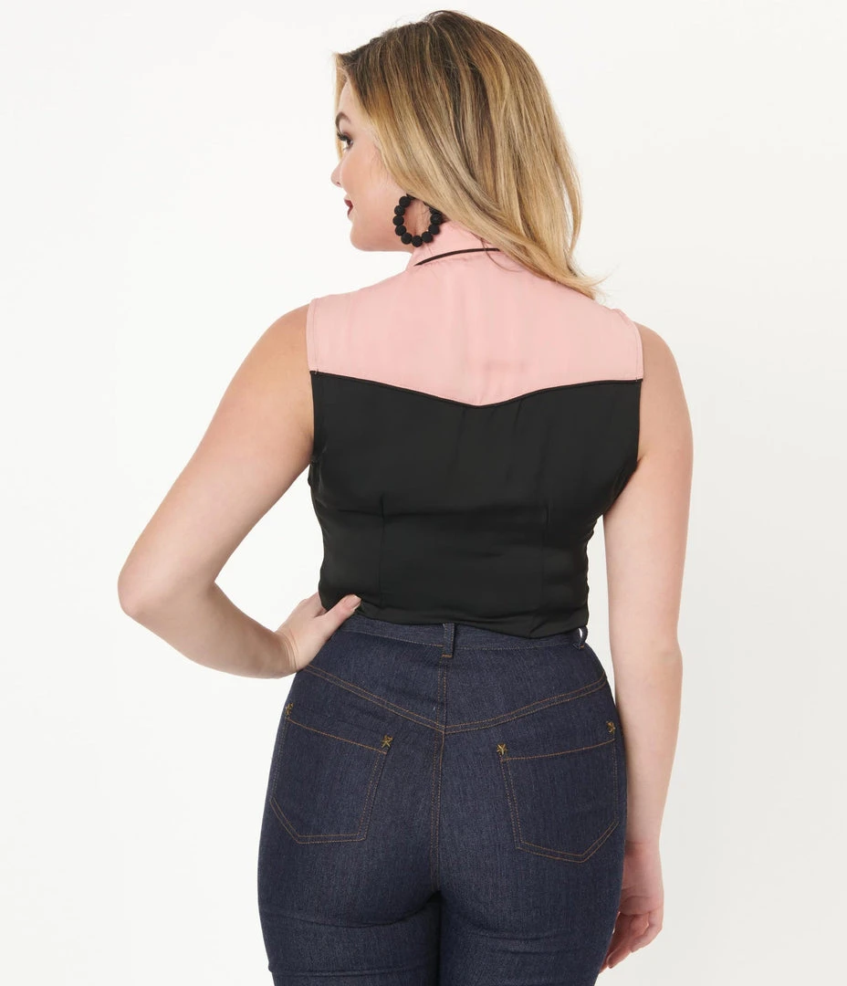 Unique Vintage Western Prairie Girl Blouse - Pink & Black 5 Unique Vintage Western Prairie Girl Blouse - Pink & Black