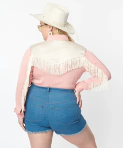 Unique Vintage Peach & Ivory Western Blouse