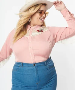 Unique Vintage Peach & Ivory Western Blouse