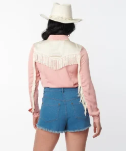 Unique Vintage Peach & Ivory Western Blouse