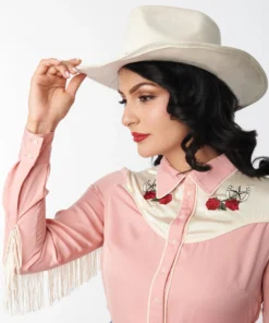 Unique Vintage Peach & Ivory Western Blouse