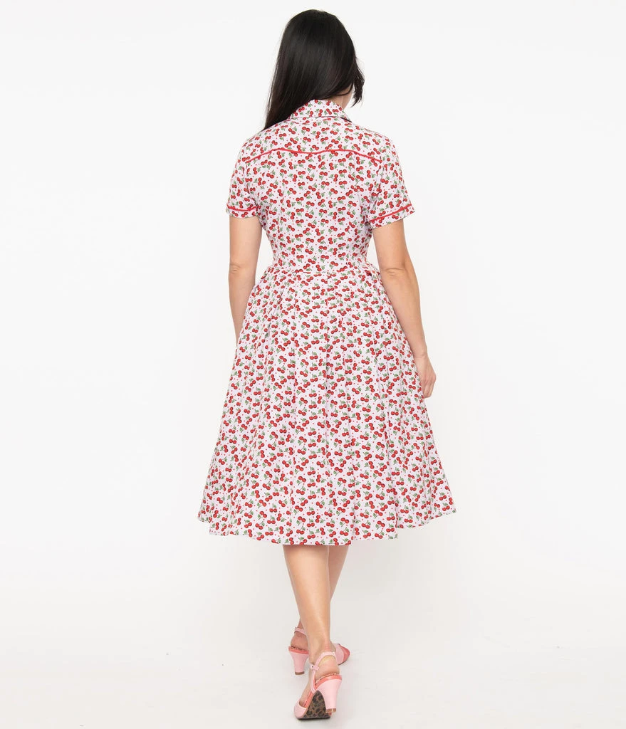 Unique Vintage Springfield Lavender & Cherry Swing Dress 5 Unique Vintage Springfield Lavender & Cherry Swing Dress