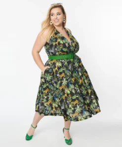 Unique Vintage Tarrytown Hostess Jungle Print Dress