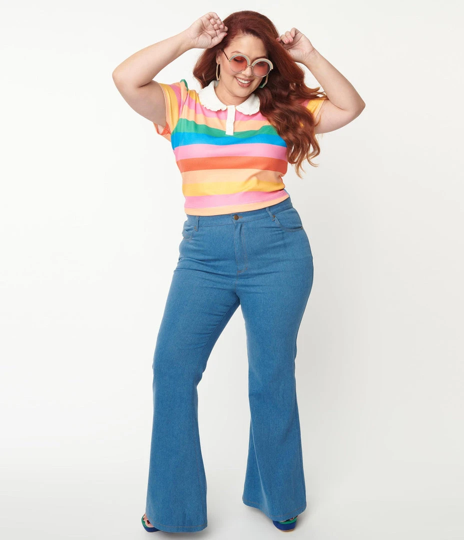 Unique Vintage Rainbow Embroidered Bellbottom Jeans 8 Unique Vintage Rainbow Embroidered Bellbottom Jeans