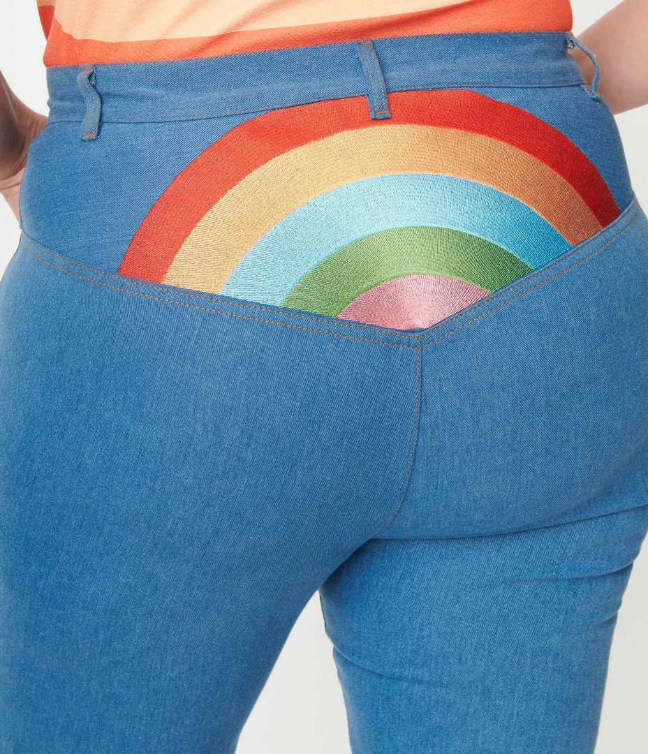 Unique Vintage Rainbow Embroidered Bellbottom Jeans 12 Unique Vintage Rainbow Embroidered Bellbottom Jeans