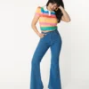 Unique Vintage Rainbow Embroidered Bellbottom Jeans