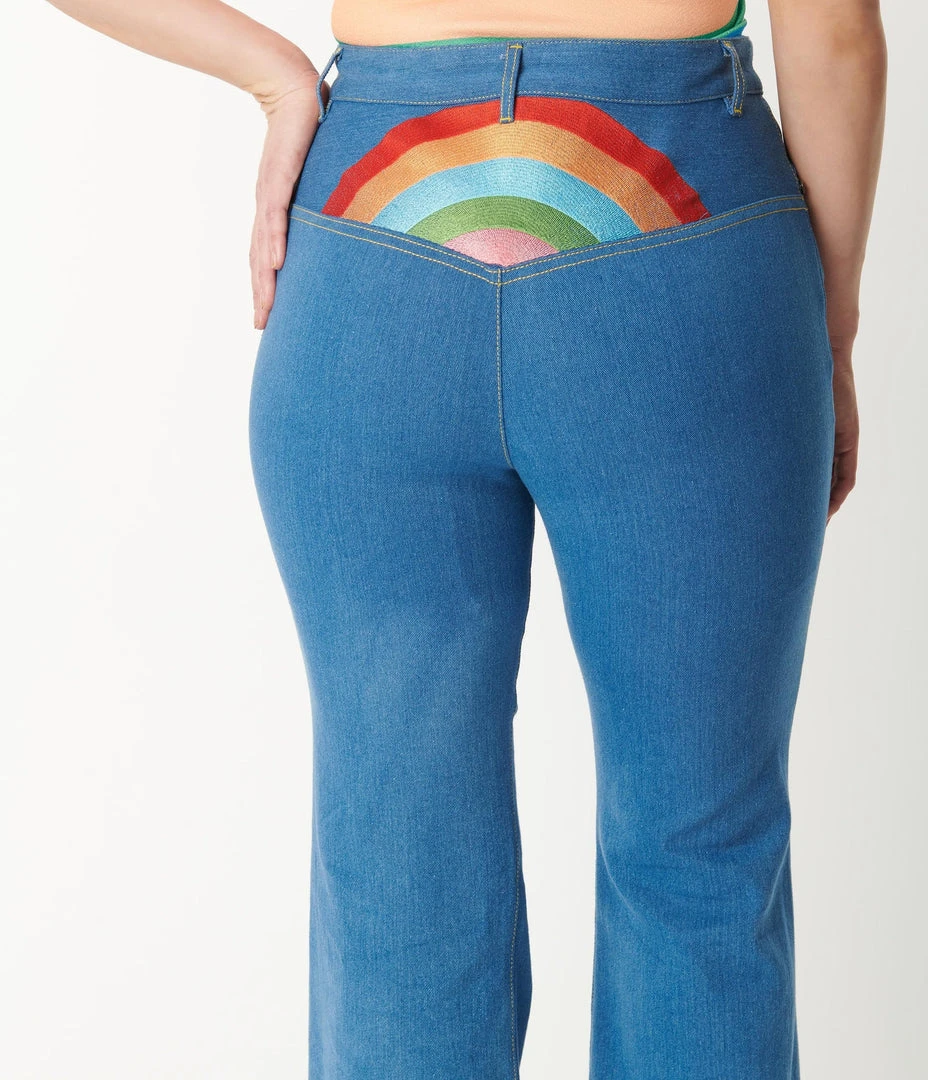 Unique Vintage Rainbow Embroidered Bellbottom Jeans 7 Unique Vintage Rainbow Embroidered Bellbottom Jeans