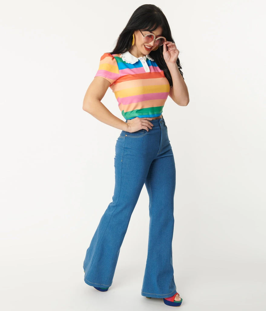 Unique Vintage Rainbow Embroidered Bellbottom Jeans 5 Unique Vintage Rainbow Embroidered Bellbottom Jeans