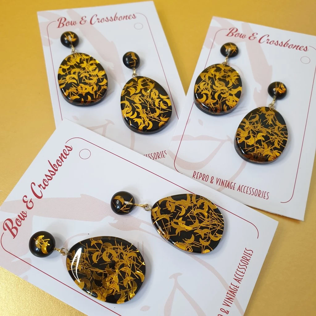 Bow & Crossbones Suzy Lucite Confetti Tear Drop Earrings - Black Russian 3 Bow & Crossbones Suzy Lucite Confetti Tear Drop Earrings - Black Russian