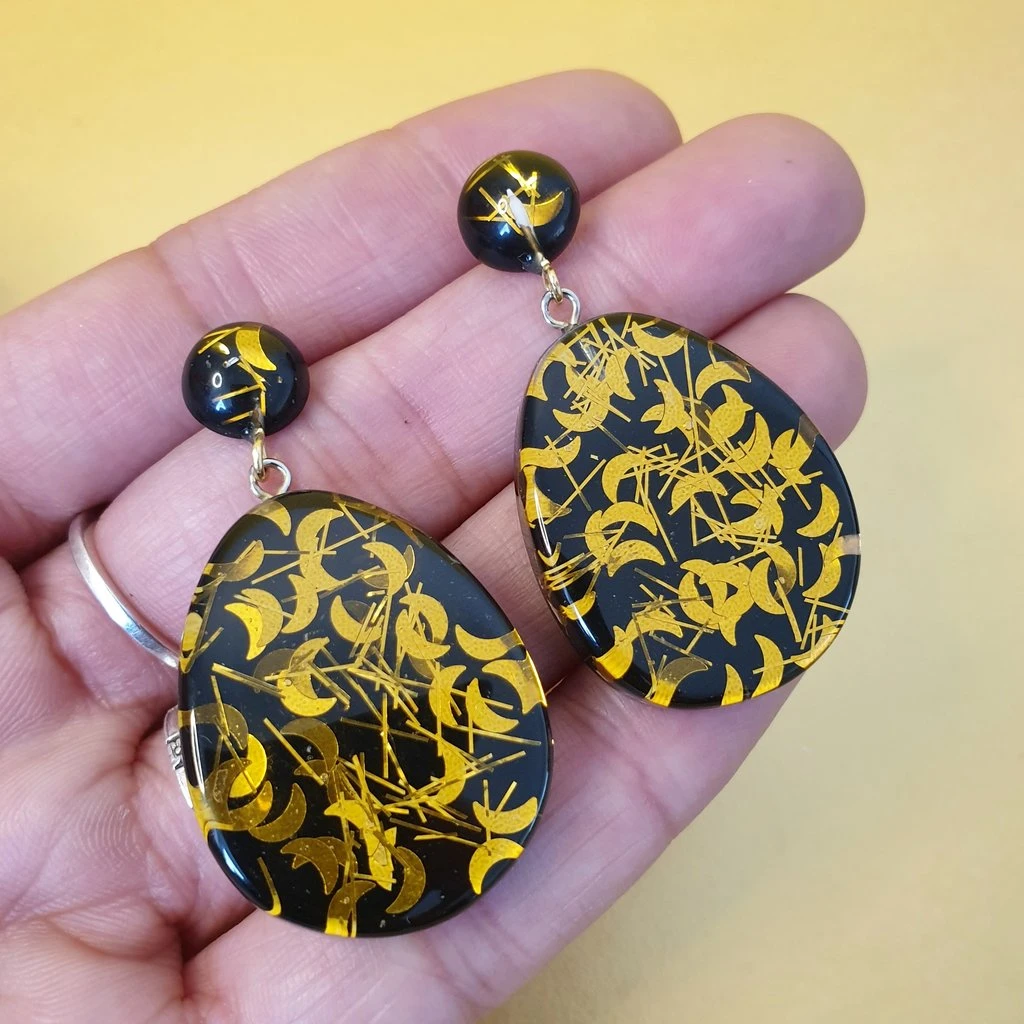 Bow & Crossbones Suzy Lucite Confetti Tear Drop Earrings - Black Russian 4 Bow & Crossbones Suzy Lucite Confetti Tear Drop Earrings - Black Russian