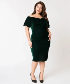 Unique Vintage Sophia Velvet Wiggle Dress - Green